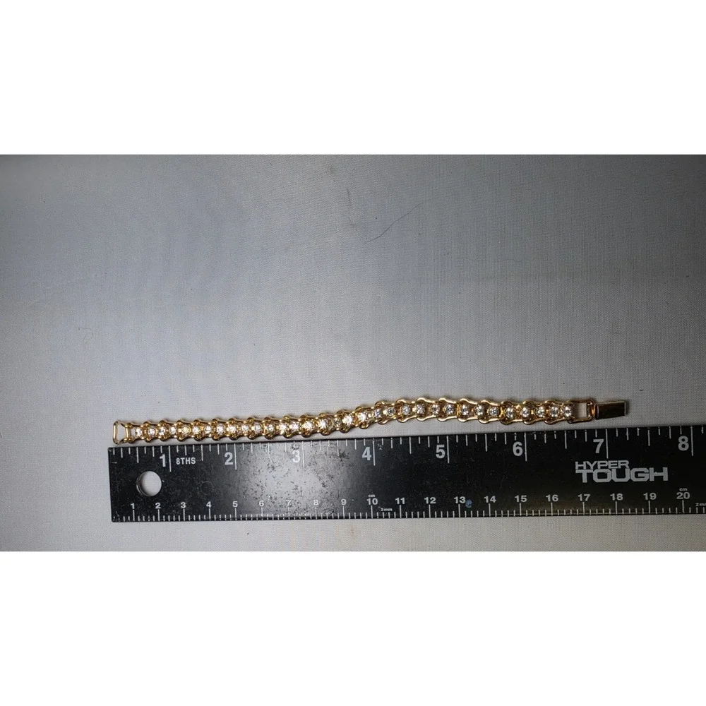 Vintage Bracelet Gold Tone & Clear Gem - 7.5